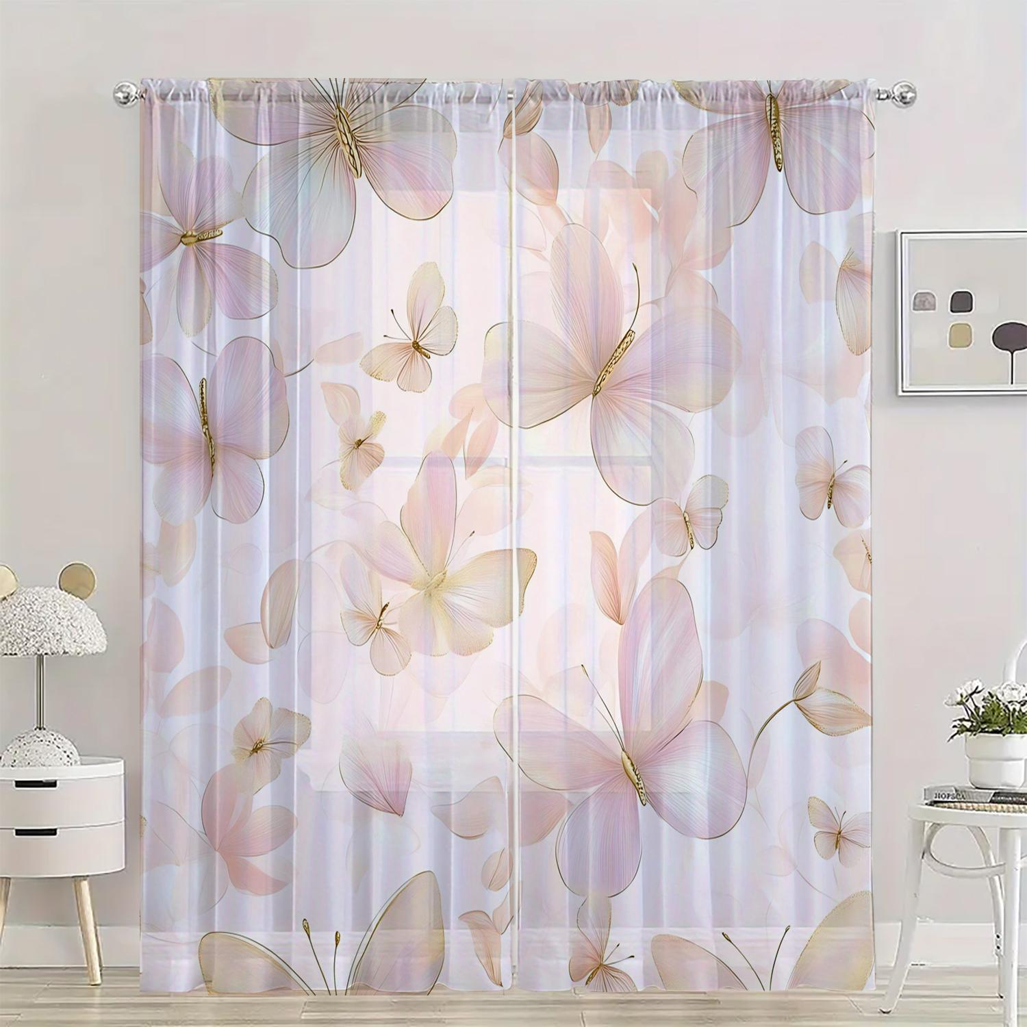 

2 pieces HD digital Flower printed window screen home decor style decoration living room window screening 100*130 Grommet Top 1pcs