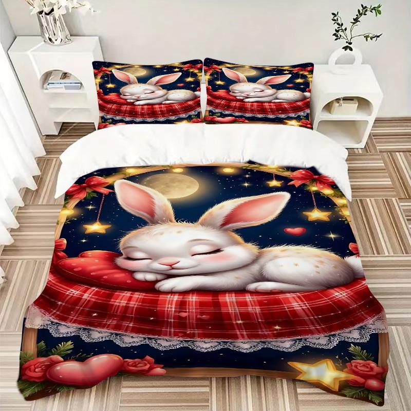 Moonlit Bunny Dreams Print 3Pcs Bedding Setduvet Cover With 2 Bedropillowcase Home Birthday Gift