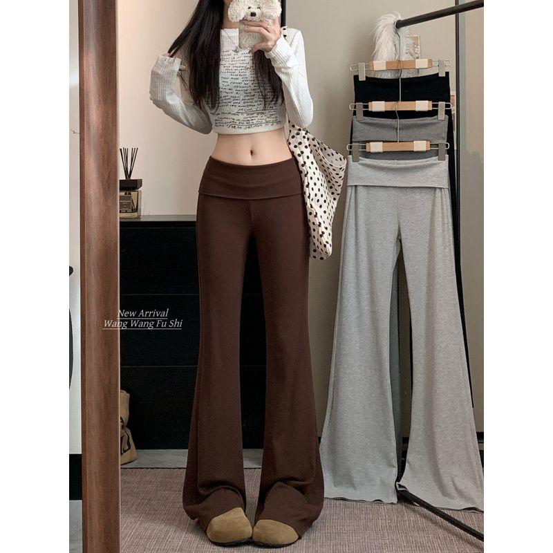 Kumikumi Stylish Pure Color Stretch Draped Casual Pants Women's Clothing Autumn Slimming Easiest for Match Bootcut Trousers Mop Pants