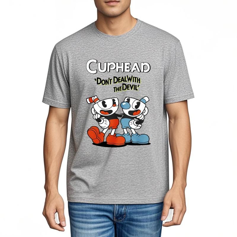 Rock tshirt Adult Classic Tshirt Cuphead And MugUnisex Cartoon Design Casual Unisexs Tshirt Retro Trendy Tshirt Daily Wear