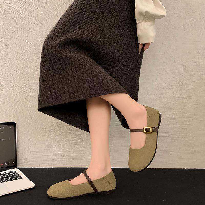 fashion 2024 Spring and Autumn Fashion New Women's One-line Buckle Round Toe Comfortable Flat Shoes