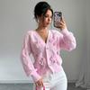 Women's V‑Neck Long Sleeve Knit Cardigan Loose Fit Commuter Style 3D Bow Decor Sweater