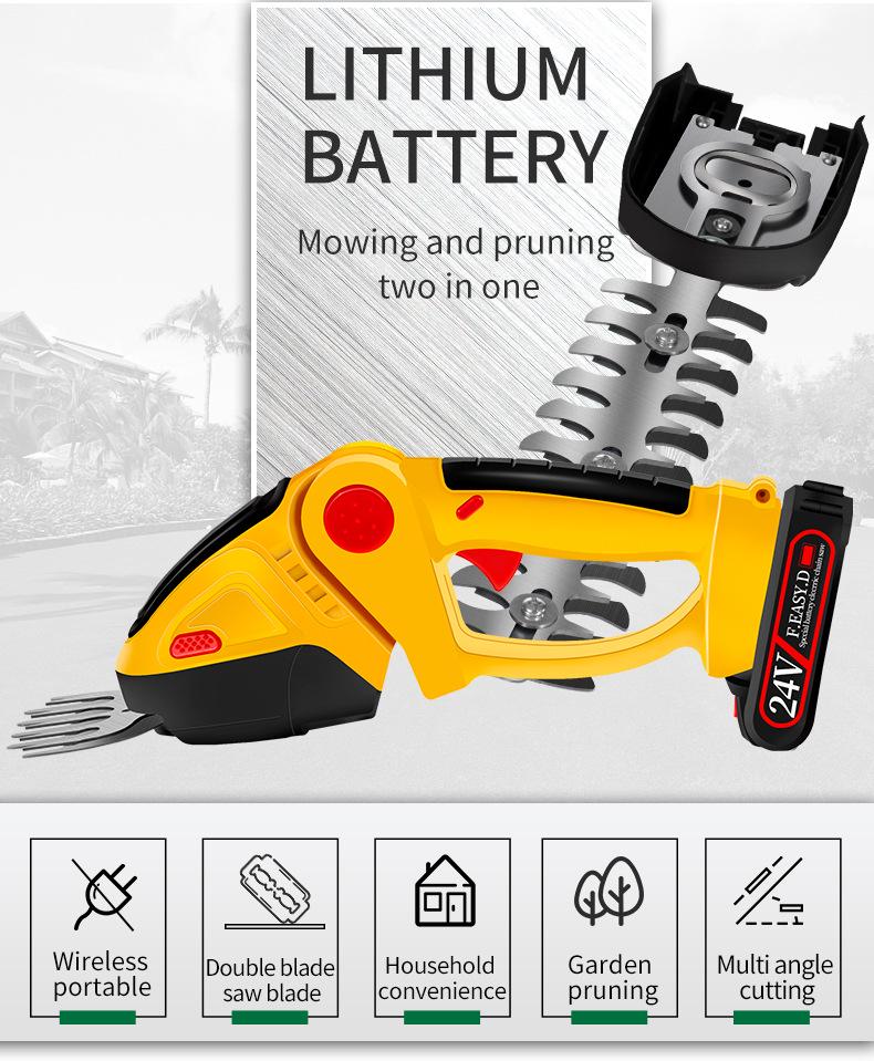 Rechargeable Dual-Purpose Electric Hedge Trimmer and Pruner - One-Handed Lawn & Garden Tool