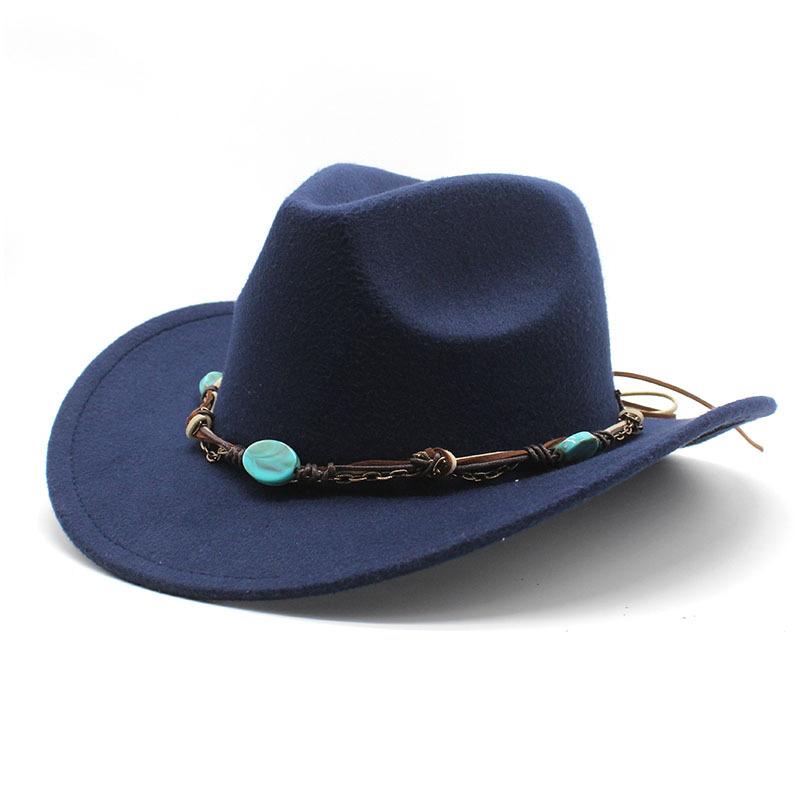 Jewel Cowboy Hat Woolen Curl Top Hat Ethnic Style Curved Brim Top Hat Tibetan Travel Hat Western Cowboy Hat