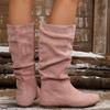 Fashion Women Boots 2024 New Winter Fashion Women Shoes Stretch Fabrics Side Zip Mid Calf Boots Fashion Comfortable Shoes for Women