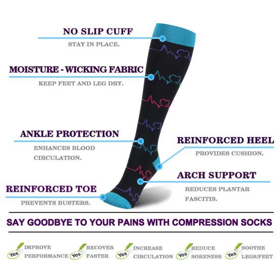 4 Pairs Compression Socks for Men Women Knee High Compression Support Circulation Socks for Medical Running Nursing Athletic