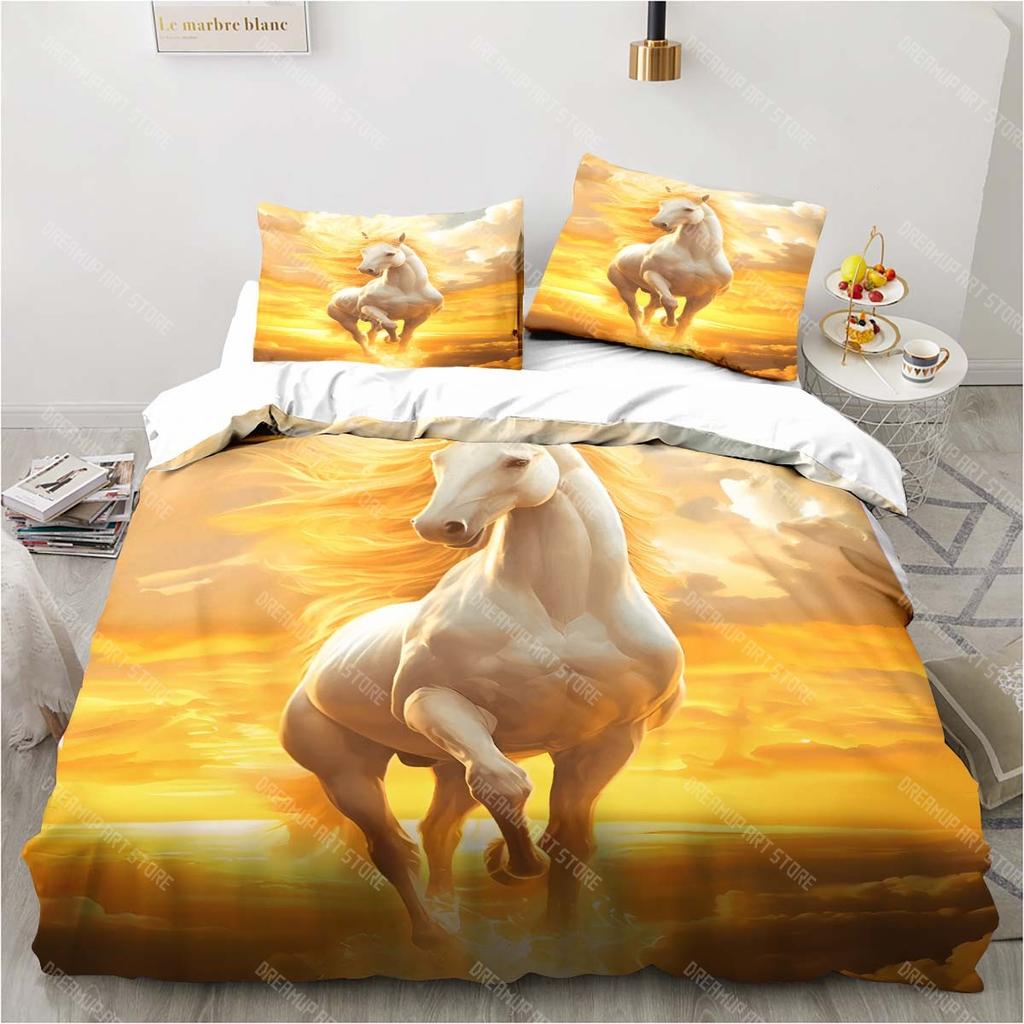Animal horse printing set pillowcase duvet cover unicorn pattern bedroom bedding child room bed cover set luxury birthday gift
