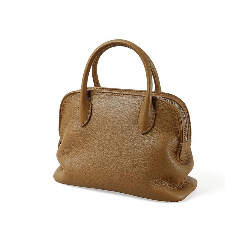 

Laid-back Boston Bag Small Genuine Leather Women s Bag Simple and Individual Pleated Handbag One Size