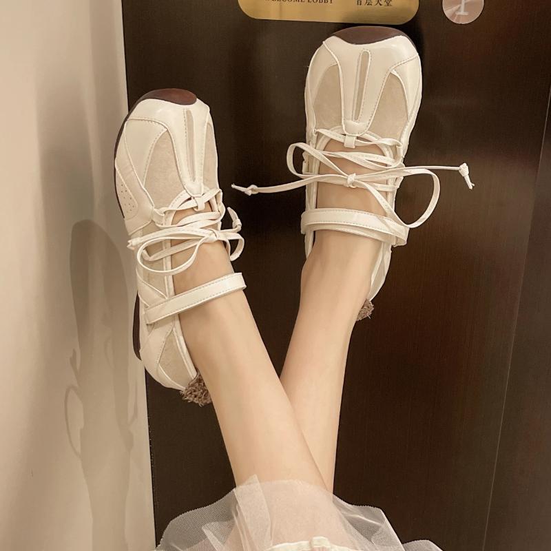 Women's Fashion Single Shoes 2025 New Flat Square Toe Velcro Mesh Ballet Shoes Hundred Cross Strap Soft Bottom Mary Jane Shoes