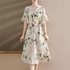 Sophisticated Summer Dress for Middle-aged Women - Waist-cinching, Mid-length Printed Style