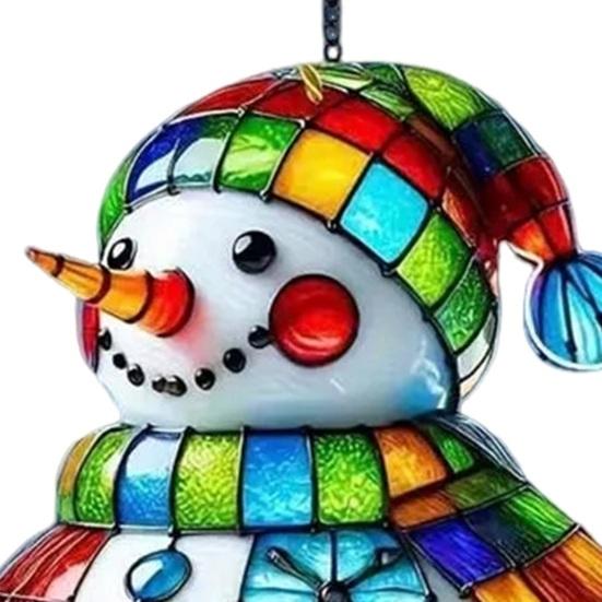 Yousheng Cute Snowman Suncatcher Acrylic Stained Glass Window Hanging Ornament for Christmas Car Indoor Outdoor Decor