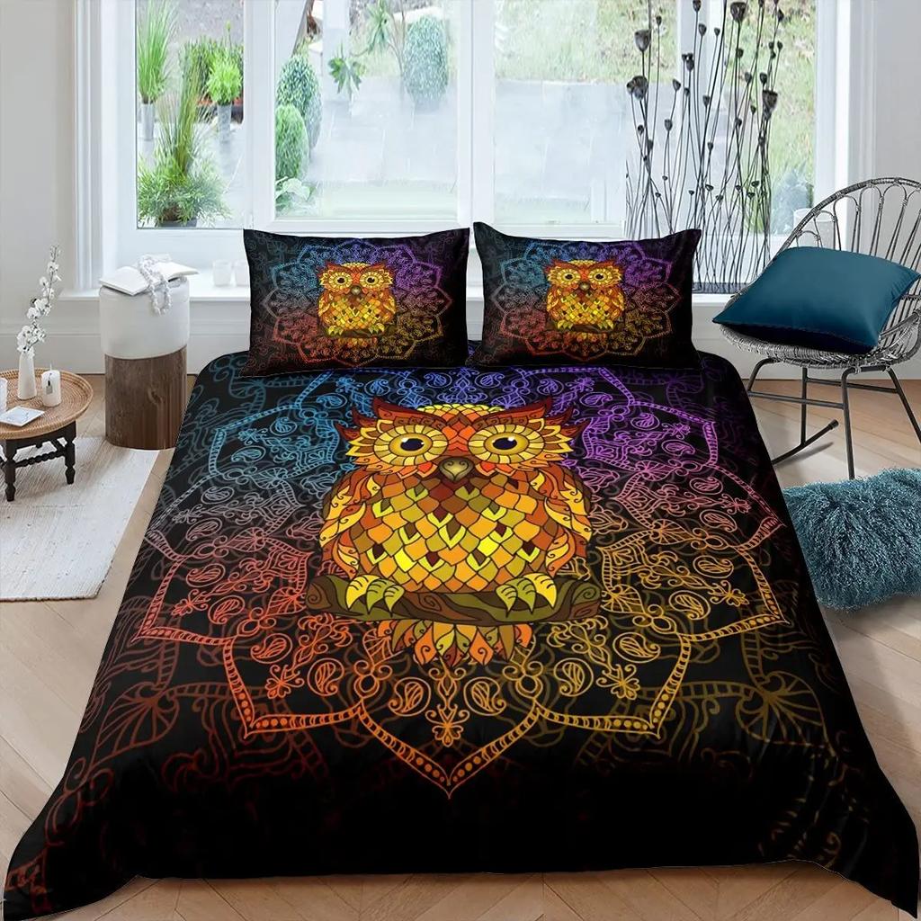 Comforter Cartoon Owl Cute Kawaii Animals For Kids Girls Bedding Set King Queen Single Twin Size Polyester Comforter