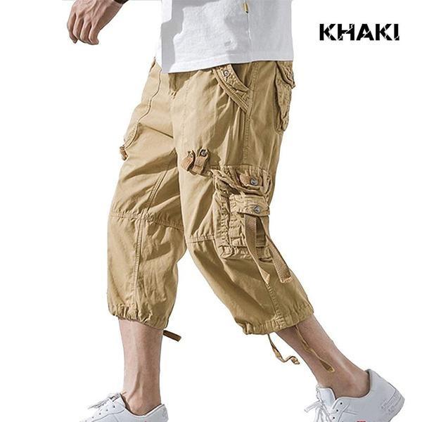 

Men s Summer Multi-pocket Loose Non-stretch Seven-minute Pants Solid Color Straight Mid-waist Sweatpants 27 хакі