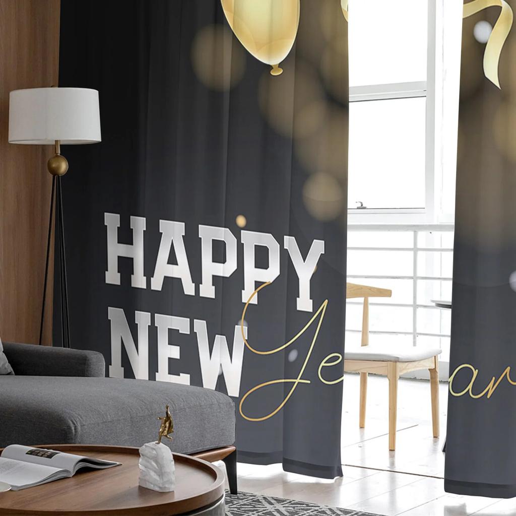 Zimní Nový rok Sklenice na víno Ohňostroj Průhledné závěsy Do obývacího pokoje Ložnice Tyl Do kuchyně Voile Závěsné panely