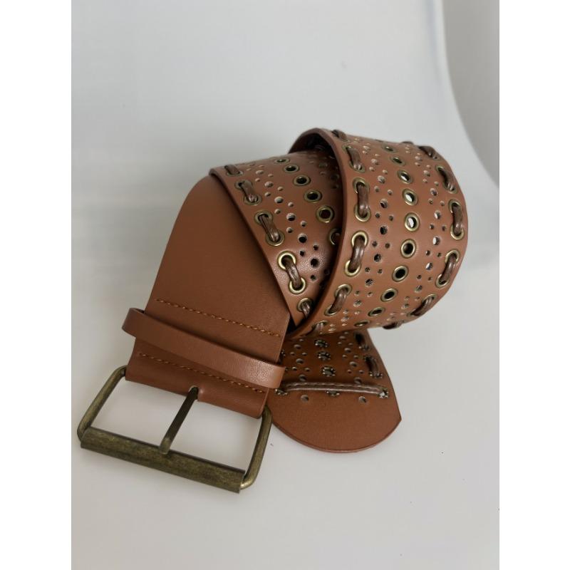 

Heavy Industry Pure Hand-woven Chicken Eye Hollowed-out Wide Belt Millennium Spice Girl Belt 110cm