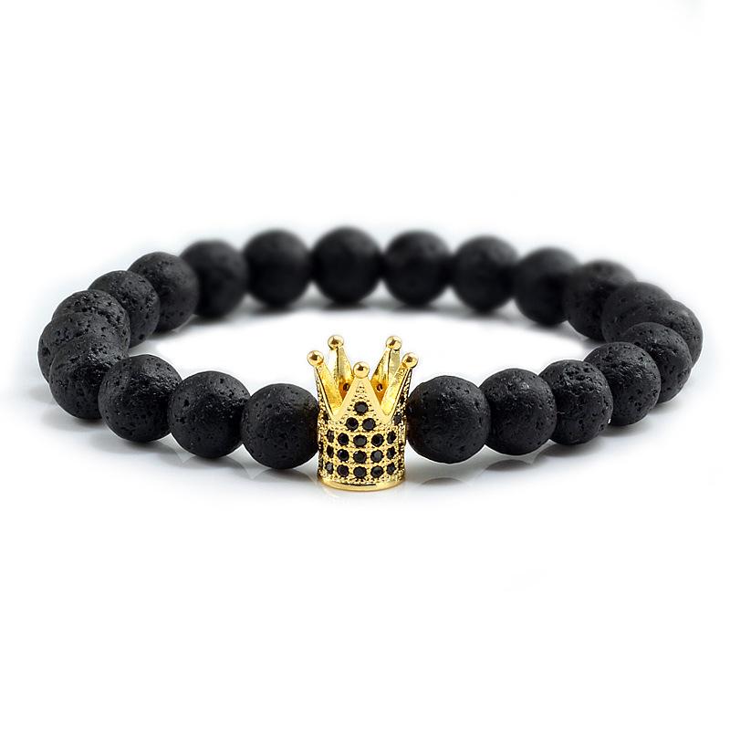 Wish Alloy Turquoise Rhinestone Crown Bracelet: Volcanic Stone Men's Jewelry Gift