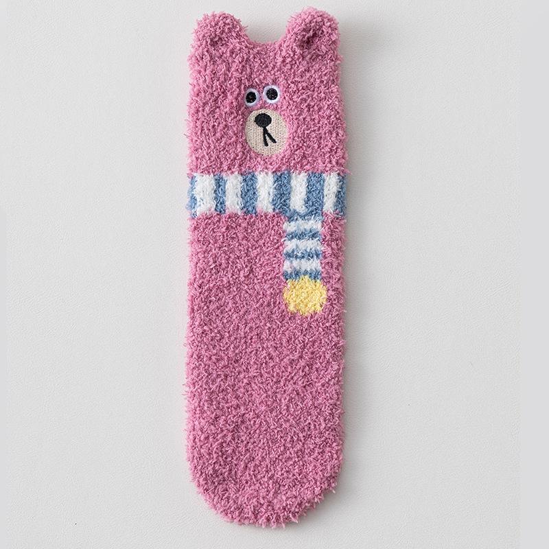 Children Autumn Winter Socks Bear Coral Fleece Warm For Cute Kawaii Girls Boys Socks Thickened Soft Socks Home Floor Bear Socks