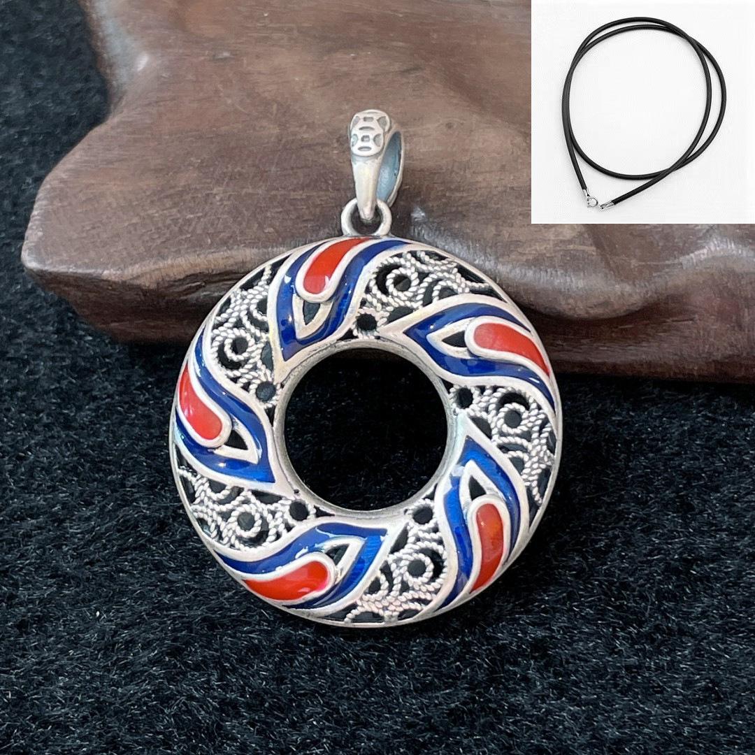 Ethnic Cloisonné Filigree Peace Pendant - Pure Silver Retro Sweater Ornament