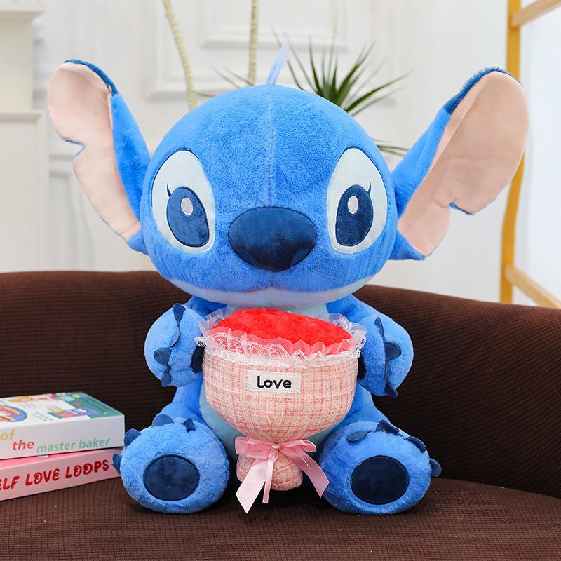 Sakura Pink Stitch Plush Toy with Flowers - Valentine's Day Gift for Girls