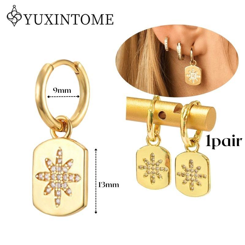 YUXINTOME 925 Silver Ear Needle Zircon Hoop gold Earrings For Women Square Plate Pendant Cutout Heart Earrings Fashion Jewelry
