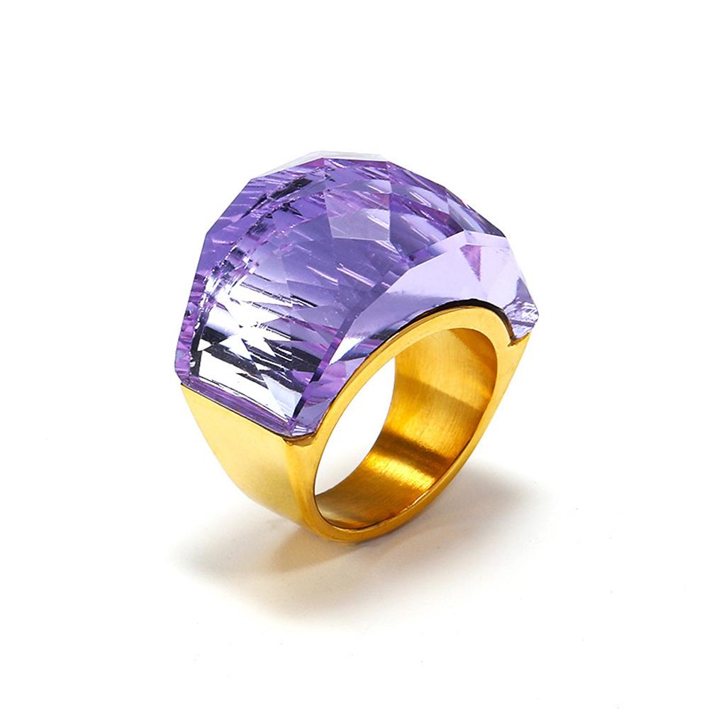 Titanium Steel Bold Gradient Ring Semi-Transparent Multi-Color Zircon Jewelry Edgy Stackable Everyday Accessories