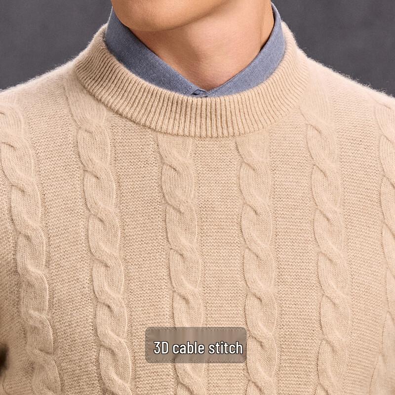 Antonio Men's 100% Cashmere Cable Knit Round Neck Sweater