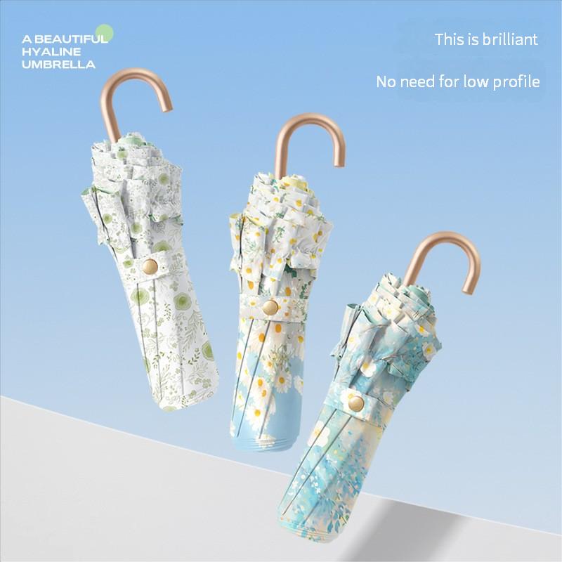 Lace Three-Fold Colored Rubber Anti-Ultraviolet Sun Umbrella Goddess Lightweight Portable Sunshade Umbrella Small Gold Hook Sun