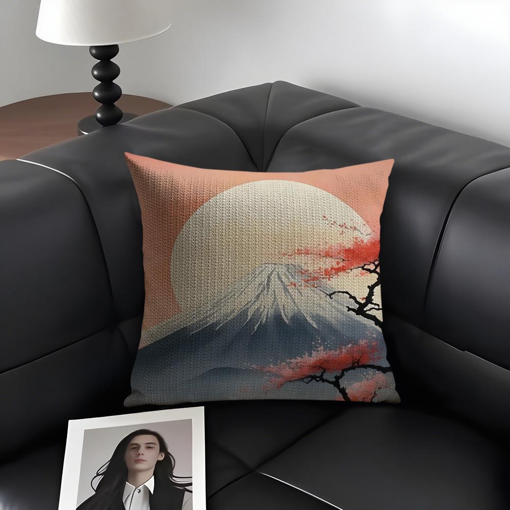 Mount Fuji Fashion Cushion Cover Natural Linen Organic Fabric DoubleSided Printing Sofa Home Decor Gift Pillow Case