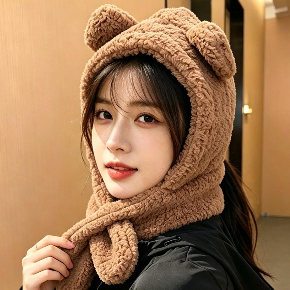 Winter 2-in-1 Cap Scarf Set Warm Neck Warmer Hat Cute Integrated Cap Scarf Outdoor