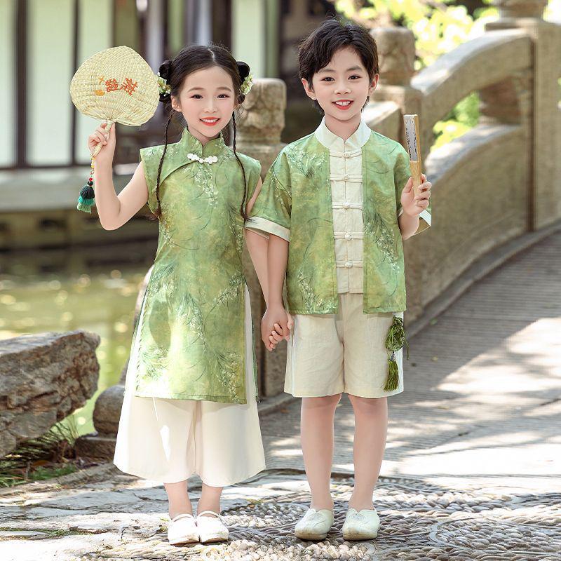 Kids' Tang Suit Hanfu Costume Set - Boys & Girls Ancient Spring/Autumn Style