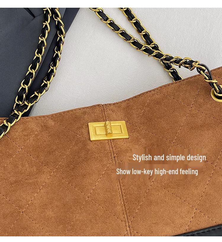 Women's Luxury Argyle Chain Underarm Tote Bag - Mielard Color Block, Large Capacity, Commute Style.