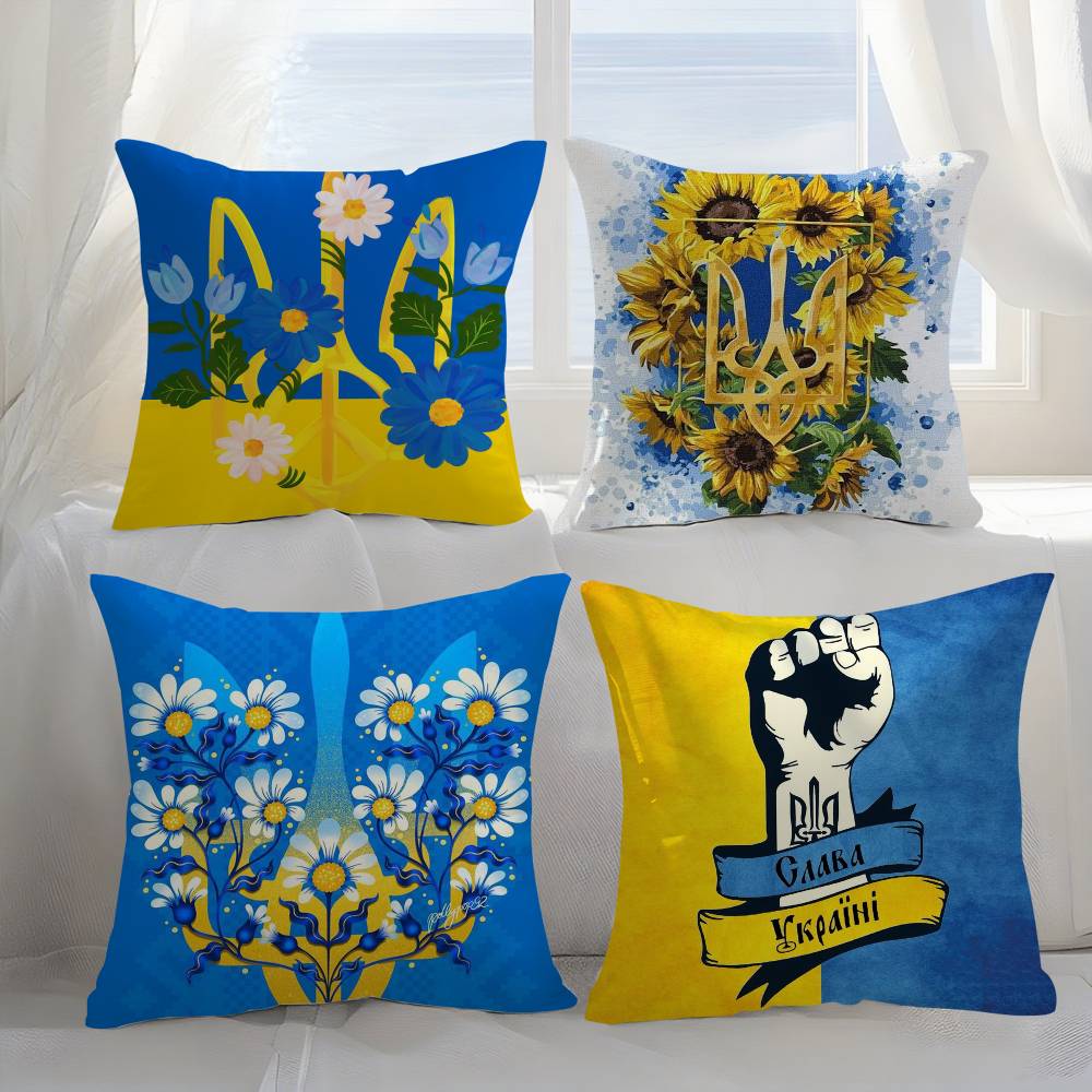 Ukraine Flag Aesthetic Pillow Case Sofa Short Plush Double-Sided Hd Printing Room Home Office Gift Cushion Cover