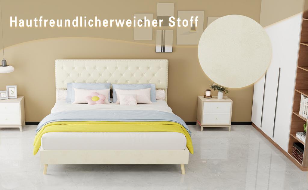 Modern bed, comfortable and soft headboard, 160*200CM, beige, multifunctional bedroom furniture, box bed frame does not include gas rod or mattress.