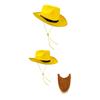 Cowboy Hat Yellow Trim Black Ribbon Band Western Hat Mustache Set Cowboy Cosplay Accessories For Men Halloween Role Play