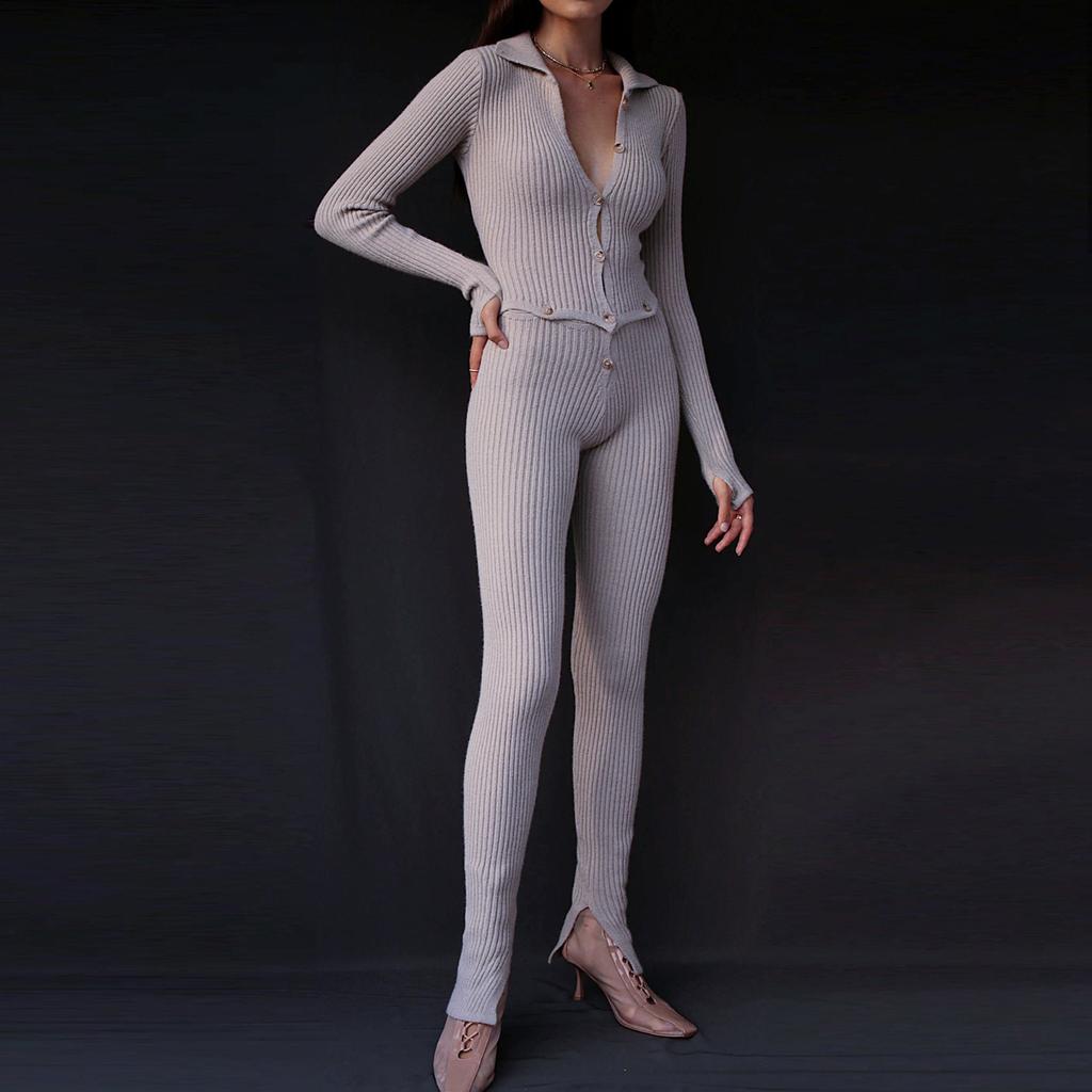 Langärmliger Woll-Overall mit Knöpfen für Damen im Herbst/Winter