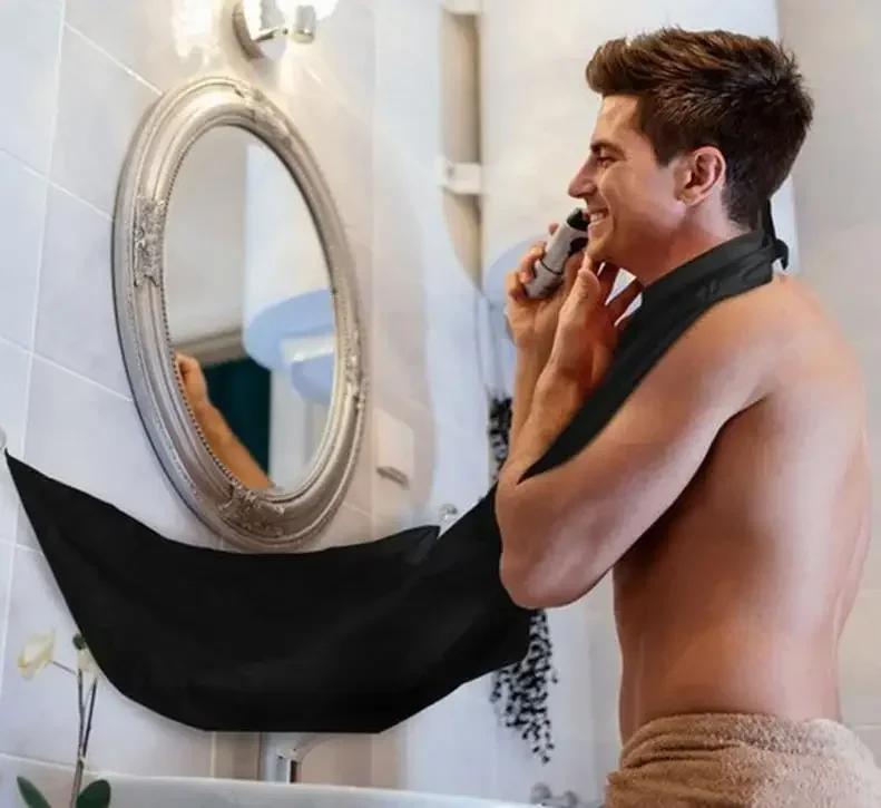 Man Shave Beard Apron Black Hair Shave Apron Ib Trimmer Holder Beard Catcher Waterproof Household Household Cleaning Tools