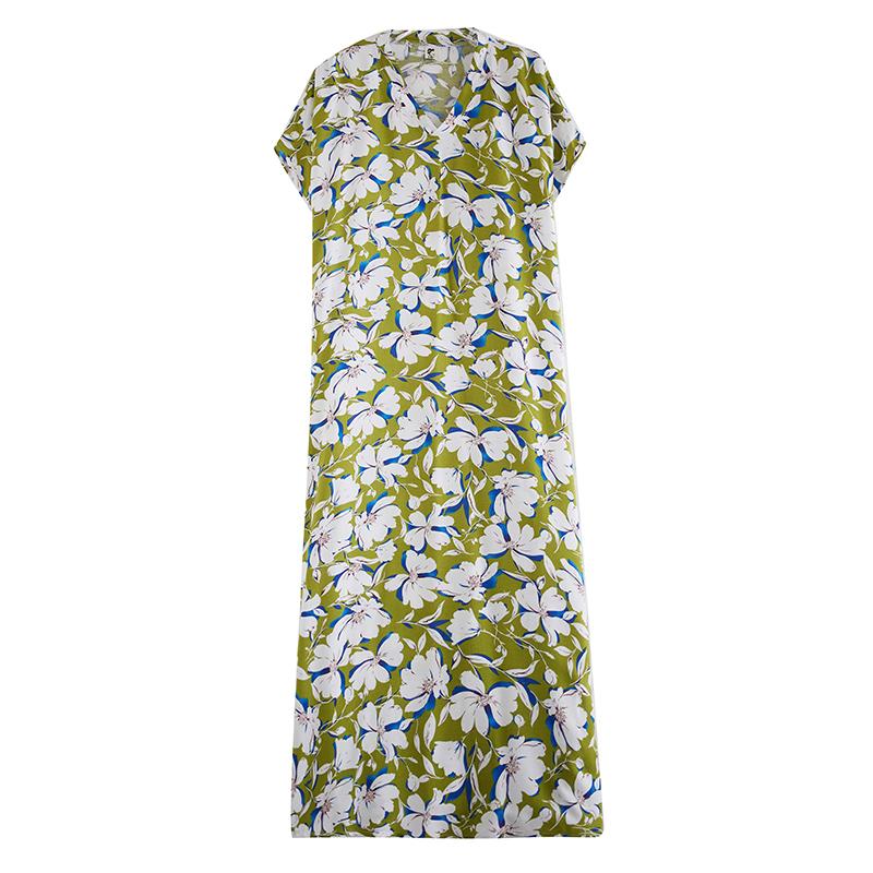 DIMANAF 2024 Plus Size Dress Women Summer V-Neck Sundress Bohemian Floral Print Loose Big Oversize Maxi Dress 717