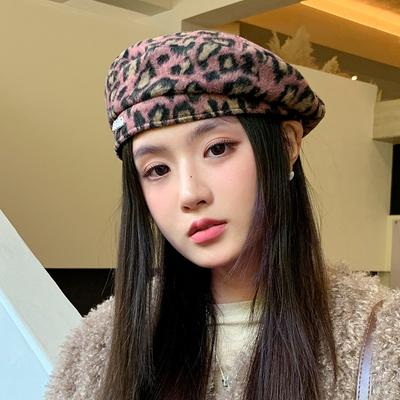 Fashion Versatile Autumn and Winter Hat Female Spice Girl Leopard Print Beret Premium Temperament Painter Hat