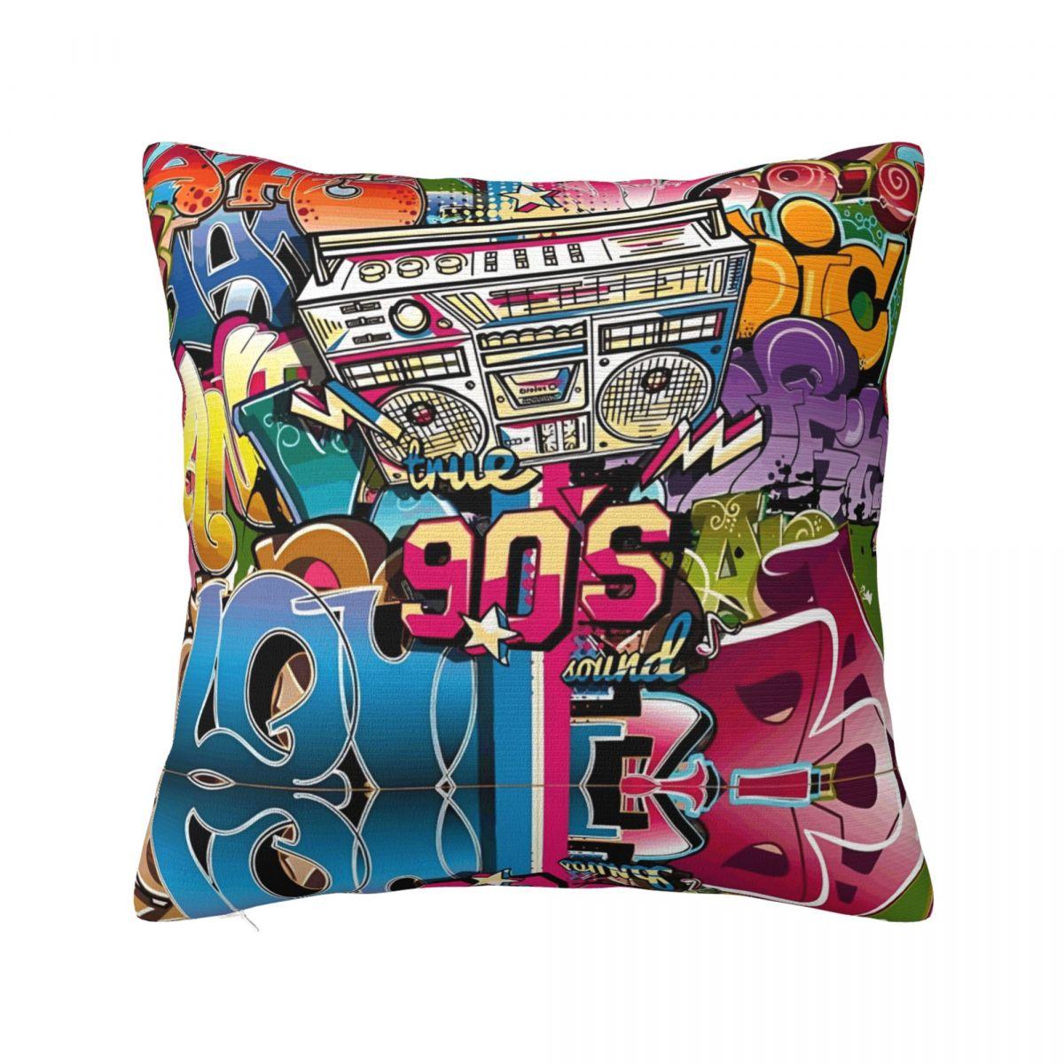 

Retro 80s 90s Square Pillow Case Polyester Throw Pillow Graffiti Music Custom Cushion Covers 30x30cm 12x12in