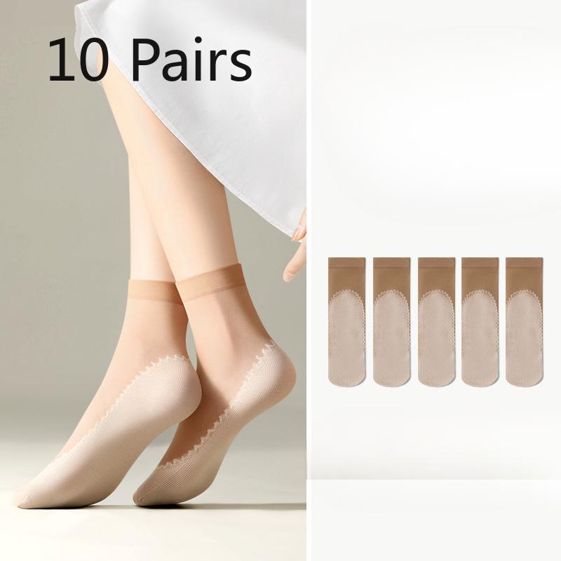 

10 пар женских тонких нескользящих хлопковых носков-цилиндров из прозрачного кристалла для весны и лета 10 Pairs кофейный