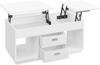 Mesa de Centro, Mesa Elevable para Sala de Estar con 2 Cajones y Compartimentos Ocultos, Compartimentos Abiertos, para Sala de Estar, Oficina en Casa, Blancanieves
