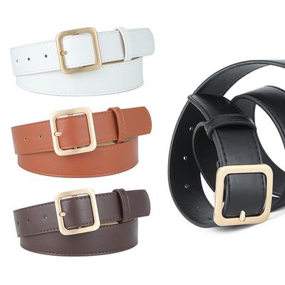 Square Pin Buckle Retro Belt 3.3 Wide Belt Cic Jeans Belt Student Pu Belt
