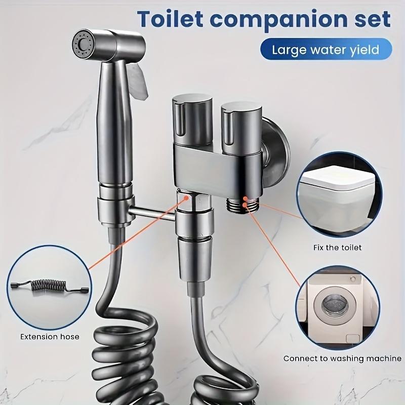 1 Set Wall-Mounted Handheld Bidet Kit, with Stainless Steel Spray Gun, Telescopic Telephone Tube, and Bracket, for Hygienic Toilet Training