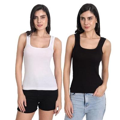 Damen Regular Fit Ärmelloses Baumwoll-Camisole-Slip-Spaghetti-Kombi-Packung mit 2