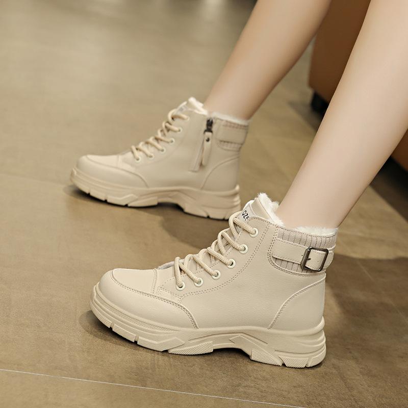 Women's Soft Elastic Thick Soles Winter Warm Cold Padded Snow Boots Non-slip Wear-resistant Outdoor Leisure High-top Sneakers Martin Cotton Boots