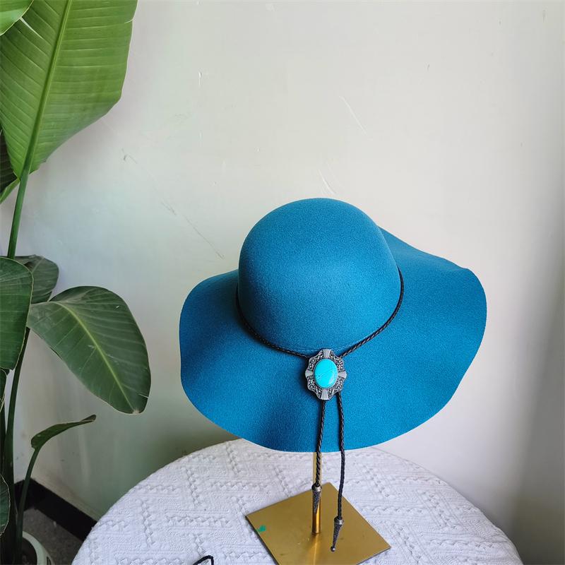 

Elegant Turquoise dome fedora Hat Women Party Hat Hepburn style big brim Floppy fedora lady Autumn Winter sombrero mujer 56-58