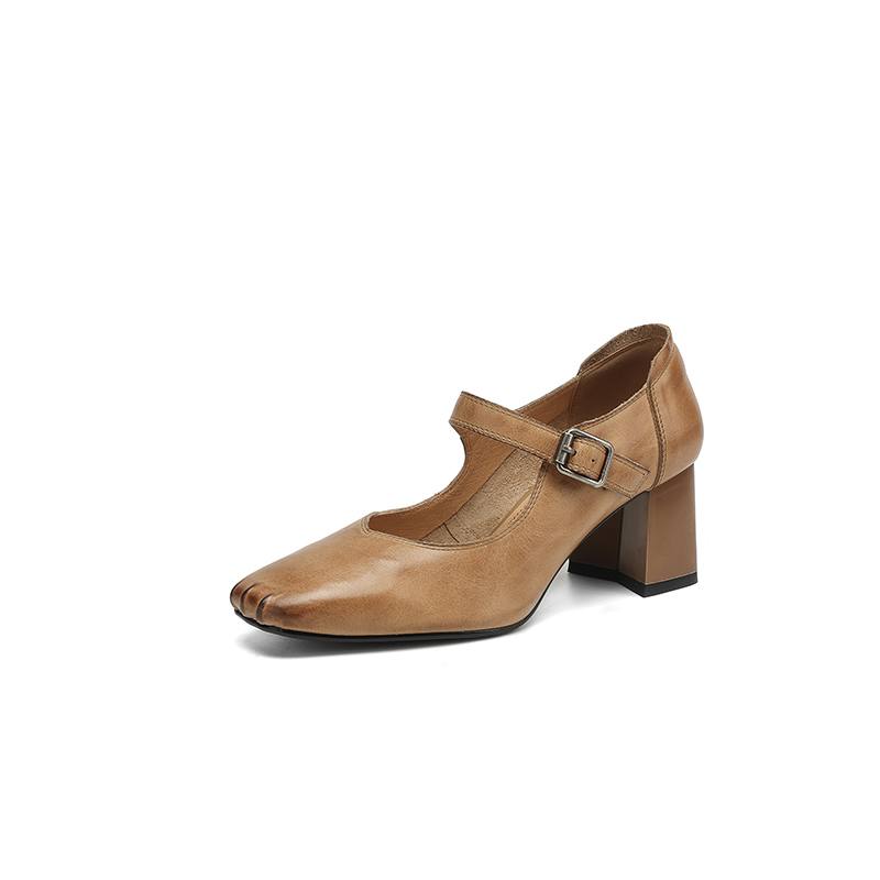 Krazing Pot Módní jarní a podzimní boty s hrubým podpatkem a přezkami, dámské boty Mary Janes s čtvercovou špičkou a lodičky z kravské kůže