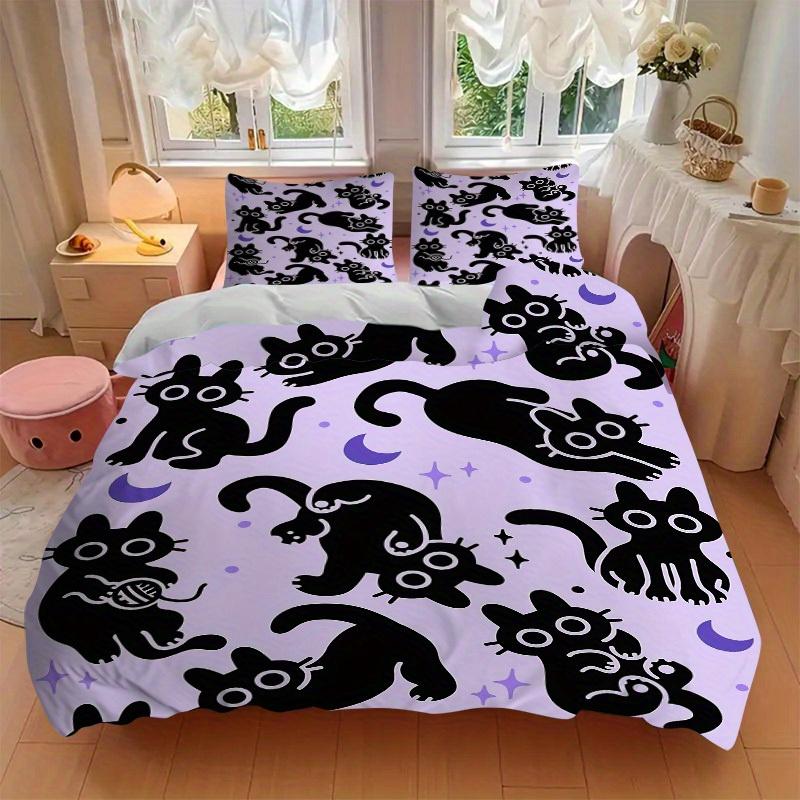 3pcs Black Cat Pattern Bedding Set, Ideal for Home Use, Suitable for Bedroom Decor (1*Duvet Cover + 1/2*Pillowcases, No Core) yy250821200