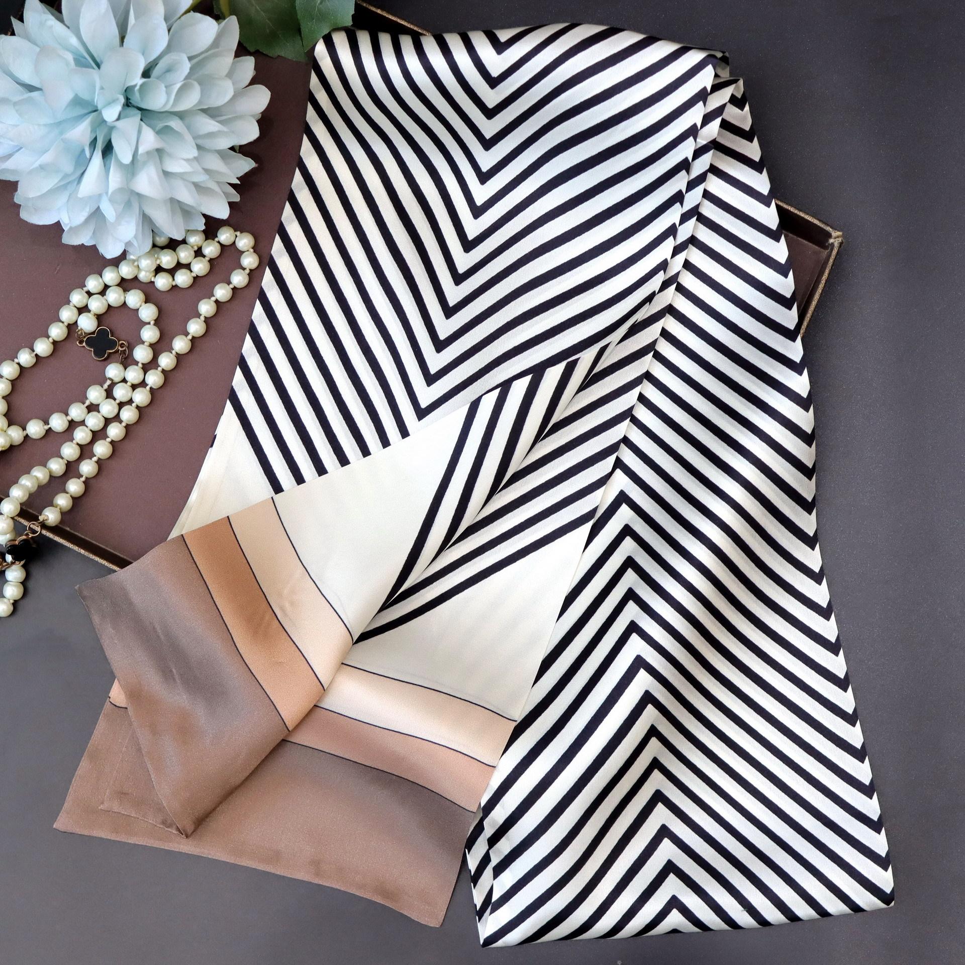 Fashion striped silk mulberry silk silk scarf silk thin strip silk scarf double layer scarf ribbon streamer scarf 150*16CM