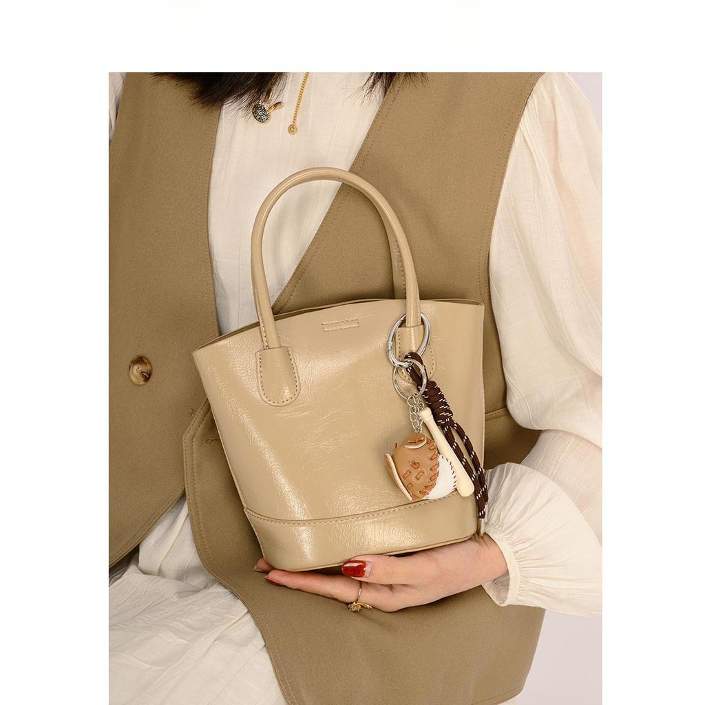 Retro Leather Light Luxury Hand-held Bucket Bag, Korean-style Simple Vegetable Basket Crossbody Bag